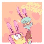 anthro blush bunny_costume clothed clothing costume duo eye_contact fake_ears fake_rabbit_ears freckles heart_symbol holidays hug lidded_eyes looking_at_another male shirt smile topwear waackery easter nickelodeon spongebob_squarepants spongebob_squarepants_(character) squidward_tentacles cephalopod coleoid marine mollusk octopodiform octopus sea_sponge hi_res