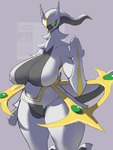 2024 2_horns 5_fingers arceus artform42nd belly big_breasts big_tail black_body body_rings breasts butt butt_tuft colored digital_media_(artwork) featureless_crotch felid female fingers fist gem generation_4_pokemon glare gold_ring green_cheeks green_gem green_sclera grey_background grey_body grey_breasts hi_res horn humanoid jewelry legendary_pokemon lego long_neck looking_at_viewer mammal markings mature_female metal mouthless multicolored_body neck_tuft nintendo nipple_outline nude pokemon pokemon_(species) pseudo_hair pupils red_eyes simple_background solo standing star_wars tail thick_thighs tuft two_tone_body yoda