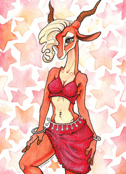 anthro bottomwear bra bracelet clothing female jewelry looking_at_viewer pose simple_background skirt solo star underwear stirren disney zootopia gazelle_(zootopia) antelope bovid gazelle mammal thomson's_gazelle true_antelope absurd_res hi_res pinup traditional_media_(artwork)