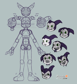 horn male nude solo tail tongue arashidrgn bandai_namco digimon digimon_(species) humanoid imp impmon mammal 2026 absurd_res hi_res model_sheet sketch sketch_page