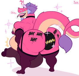 abdominal_bulge anal anal_penetration anthro balls big_balls big_butt big_penis body_writing butt buttplug buttplug_in_ass buttplug_insertion clothing dialogue erection genitals hair huge_balls huge_butt huge_penis hyper hyper_balls hyper_genitalia hyper_penis interrobang legwear looking_pleasured male muscular muscular_anthro muscular_male nipples obese obese_anthro obese_male object_in_ass open_mouth overweight overweight_anthro overweight_male penetration penis pink_body plug_(sex_toy) plug_insertion purple_hair rear_view sex_toy sex_toy_in_ass sex_toy_insertion simple_background solo sparkles speech_bubble standing tail tally_marks thigh_highs tongue tongue_out translucent translucent_clothing western_tally_marks white_background writing_on_butt bobthetanuki asian_mythology east_asian_mythology mythology wish_dragon long_(wish_dragon) dragon eastern_dragon mythological_creature mythological_scalie scalie hi_res