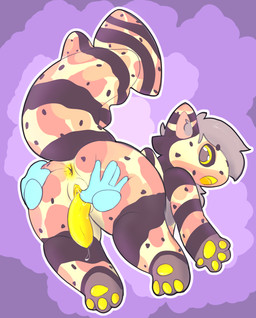 animal_genitalia anthro anus bodily_fluids butt butt_grab disembodied_hand duo fish_tail genital_slit genitals hand_on_butt inner_ear_fluff looking_back male male_focus open_mouth pawpads paws penis simple_background solo_focus tuft yellow_genitals yellow_pawpads bundle0sticks marble_(rheycore) aquatic fish absurd_res hi_res