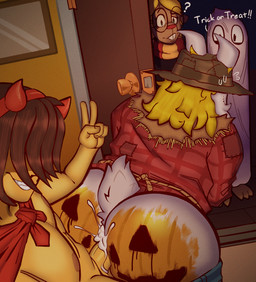 alternate_costume anal anal_penetration anthro anthro_penetrated areola big_butt blonde_hair bodily_fluids bodypaint bottomwear bottomwear_down brown_body brown_fur brown_hair buckteeth butt clothed clothed_anthro clothed_male clothed_sex clothing confusion costume cum cum_in_ass cum_inside doorway eyelashes eyewear fake_horns fur genital_fluids gesture glasses group hair halloween_costume hand_gesture hat headgear headwear holidays human_on_anthro human_penetrating human_penetrating_anthro inside interspecies kerchief long_eyelashes long_hair male male/male male_penetrated male_penetrating male_penetrating_male nipples nude_human nude_male painted_butt pants pants_down partially_clothed patched_clothing penetration penile penile_penetration penis_in_ass question_mark red_clothing red_shirt red_topwear round_glasses selfie_during_intercourse sex shirt short_tail smile smirk standing tail tear_trough teeth topwear trick-or-treating v_sign white_body white_fur wide_eyed vaalgarth deltarune halloween undertale_(series) asgore_dreemurr kris_dreemurr noelle_holiday bovid caprine deer goat human mammal new_world_deer reindeer colored hi_res shaded father_(lore) father_and_child_(lore) incest_(lore) parent_(lore) parent_and_child_(lore)