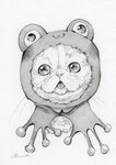 :3 ambiguous_gender clothing feral frog_hat fur hat headgear headwear open_mouth solo tongue whiskers camilla_d'errico domestic_cat felid feline felis mammal absurd_res hi_res portrait traditional_media_(artwork)