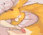 among_us anthro backsack balls bandai_namco bed butt digimon digimon_(species) furniture genitals hi_res humor innersloth jarlium male on_bed paws renamon slim solo