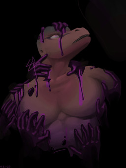 anthro latex liquid_latex male mind_control purple_eyes restrained restrained_by_goo solo solo_focus lino_ttarius lizard reptile scalie 2025 3:4 dated hi_res signature