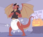 anthro candy clothed clothing dessert diaper diaper_puff food male sagging_diaper shirt solo t-shirt topwear unclean_diaper wearing_diaper wings bubblepuppers mythology dragon mythological_creature mythological_scalie scalie absurd_res hi_res