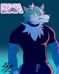 anthro athletic_wear blue_body blue_fur fur grey_eyes jewelry male muscular muscular_anthro muscular_male neck_tuft necklace solo tuft sybervenn brand_new_animal studio_trigger shirou_ogami canid canine canis mammal wolf absurd_res hi_res