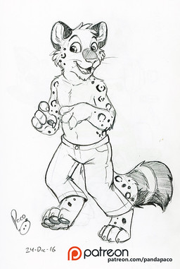 anthro bottomwear clothed clothing fangs front_view glistening glistening_eyes logo looking_at_viewer male male_anthro markings open_mouth open_smile pants patreon_logo smile solo spotted_arms spotted_legs standing striped_markings striped_tail stripes tail tail_markings teeth text topless whiskers pandapaco patreon felid mammal 2016 artist_logo dated full-length_portrait portrait signature spot_color url