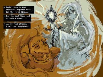 ambiguous_gender anthro bodily_fluids clothing crying duo facial_hair goatee hair long_hair magic_user male ponytail robe staff tears text yesul_sys undertale undertale_(series) gerson intro_mage_(undertale) human mammal reptile scalie turtle 2025 digital_media_(artwork) english_text hi_res