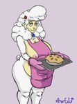 accessory anthro apple_pie apron apron_only areola belly big_belly big_breasts breasts clothing collar dessert female flower flower_in_hair food hair hair_accessory holding_object huge_breasts looking_at_viewer mostly_nude nipple_slip nipples pastry pie plant pregnant pregnant_anthro pregnant_female simple_background solo thick_thighs wardrobe_malfunction wide_hips awful_lad the_walten_files sha_(twf) bovid caprine mammal sheep absurd_res hi_res