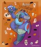 akira_orion_(rustyfoxdraws) anthro bandage belly big_breasts bone breasts candy cartoony_violence clothing costume cracked_horn dessert detachable detachable_head female food hair halloween_costume headless holidays horn huge_breasts jack-o'-lantern looking_at_viewer miss-matched_body nipples nude skeleton slightly_chubby smile solo stitch_(sewing) tail text thick_thighs wide_hips rustyfoxdraws halloween mythology akira_(rustyfoxdraws) ambient_bat dragon kobold mythological_creature mythological_scalie patchwork_creature scalie