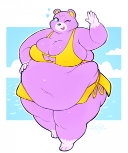 anthro belly belly_rolls big_belly big_breasts big_butt bikini breasts butt clothing female floating_heart gesture heart_symbol huge_breasts looking_at_viewer navel nipple_outline obese obese_anthro obese_female one_eye_closed overweight overweight_anthro overweight_female smile smiling_at_viewer solo standing swimwear thick_thighs two-piece_swimsuit waving waving_at_viewer wide_hips wink winking_at_viewer robirobi animal_crossing nintendo megan_(animal_crossing) bear mammal hi_res