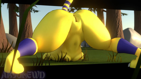 all_fours anthro anus areola ass_up big_butt blue_body blue_fur blue_hair blue_tail breasts brown_areola brown_nipples butt claws day feet female female_anthro fur genitals grass hair markings multicolored_body multicolored_fur multicolored_tail navel nipples nude nude_anthro nude_female outdoor_nudity outside plant rear_view shaking_butt sky small_breasts solo spread_legs spreading striped_markings striped_tail stripes tail tail_markings tail_motion tailwag text thick_thighs toe_claws toes tree vulva white_claws white_toe_claws yellow_body yellow_fur yellow_tail aryulewd warfaremachine_(modeler) animal_crossing nintendo ankha_(animal_crossing) warfare_ankha domestic_cat felid feline felis mammal 16:9 2026 3d_(artwork) 3d_animation animated artist_name digital_media_(artwork) hi_res short_playtime sound watermark webm widescreen