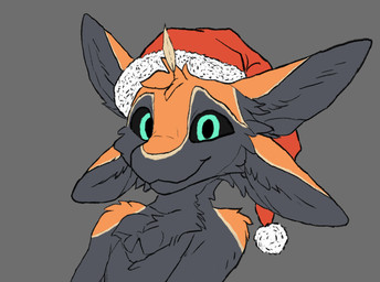 4_ears anthro big_eyes black_body black_feathers black_fur black_sclera chest_tuft christmas_clothing christmas_headwear clothing countershading eyebrows feather_hair feathers fur green_eyes grey_background grey_body grey_feathers hair hat headgear headgear_only headwear headwear_only holidays looking_at_viewer male mostly_nude multi_ear multicolored_body orange_body orange_feathers orange_fur orange_hair pseudo_hair raised_eyebrow red_clothing red_hat red_headwear santa_hat simple_background smile solo tuft tufted_fur fenrir784 christmas new_year qamito avali avian bird 2025 bust_portrait colored colored_sketch digital_drawing_(artwork) digital_media_(artwork) hi_res portrait restricted_palette sketch
