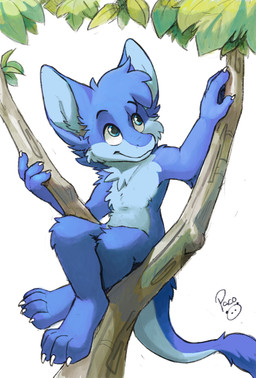 anthro arm_tuft blue_body blue_eyes blue_fur blue_hair blue_tail cheek_tuft chest_tuft claws closed_smile elbow_tuft facial_tuft finger_claws front_view fur glistening glistening_eyes hair in_tree knee_tuft leg_tuft logo male mouth_closed plant short_hair simple_background sitting smile solo tail tail_tuft tree tuft white_background young young_anthro young_male pandapaco mythology dragon furred_dragon furred_scalie mythological_creature mythological_scalie scalie artist_logo hi_res signature