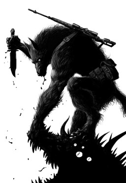 4_toes angry anthro athletic attack battle belt belt_pouch biceps blade blood blood_on_mouth bodily_fluids claws digitigrade duo eye_contact fangs feet foot_on_head gun hand_on_head horn knife looking_at_another looking_down male multi_eye muscular nude open_mouth ranged_weapon rifle rifle_sling scope sharp_teeth simple_background sniper_rifle spikes teeth toe_claws toes utility_belt weapon white_background wounded tony_warne mythology werewolf_the_apocalypse white_wolf_publishing world_of_darkness_(series) canid canine canis changeling_(world_of_darkness) demon hakken_(world_of_darkness) mammal mythological_canine mythological_creature scalie werecanid werecanine werecreature werewolf wolf detailed hi_res monochrome