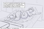 3:2 ambiguous_gender anthro bed bed_sheet bedding bedroom breasts canid canine comic duo english_text eyes_closed faf fafcomics female fox furniture greyscale hetty_(faf) mammal monochrome obese overweight pillow sleeping text