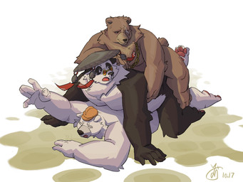 anal anthro armor asian_conical_hat brown_body brown_fur clothing eyewear fur glasses group group_sex hat headgear headwear helmet male male/male male_penetrated male_penetrating male_penetrating_male multicolored_body multicolored_fur nude penetration sex stacking threesome trio white_body white_fur ye_xiaojuan mihoyo zenless_zone_zero ben_bigger mishka_(zenless_zone_zero) pan_yinhu bear brown_bear giant_panda mammal polar_bear ursine hi_res