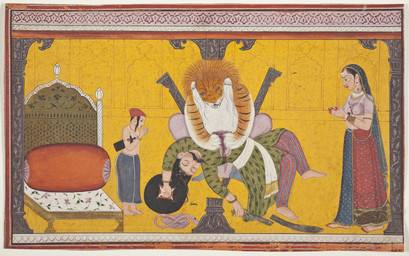 anthro armlet bindi biped black_hair blood bodily_fluids bottomwear bracelet breasts broken_sword chair clothed clothed_anthro clothed_female clothed_human clothed_male clothing crop_top crouching death detailed_background disembowelment dress ear_piercing ear_ring facial_hair female female_human fur furniture gem gore group hair hands_together headgear headwear holding_melee_weapon holding_object holding_sword holding_weapon indian_clothing jewelry killing king male male_anthro male_human melee_weapon mustache necklace nipples orange_body orange_fur pants pattern_clothing pearl_(gem) pearl_bracelet pearl_necklace piercing pillar praying praying_hands prince queen regicide religion religious_clothing religious_headwear ring_piercing robe royalty saber sash shield shirt standing striped_body stripes sword throne topless topless_anthro topless_human topless_male topwear translucent translucent_clothing translucent_topwear turban veil weapon wristband unknown_artist asian_mythology hindu_mythology hinduism mythology public_domain hiranyakashipu kayadhu narasimha prahlada asura_(mythology) deity deva felid human mammal pantherine tiger 18th_century absurd_res ancient_art hi_res huge_filesize painting_(artwork) story story_in_description traditional_media_(artwork) traditional_painting_(artwork) watercolor_(artwork) father_(lore) father_and_child_(lore) father_and_son_(lore) mother_(lore) mother_and_child_(lore) mother_and_son_(lore) parent_(lore) parent_and_child_(lore) parent_and_son_(lore) son_(lore)