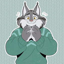 anthro clothing fur grey_body grey_fur male nervous smile solo sweater topwear yellow_eyes peapeafur disney zootopia pawbert_lynxley canada_lynx felid feline lynx mammal 1:1 hi_res