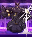 abs anthro areola balls biceps big_balls big_muscles big_penis black_areola black_balls black_body black_eyebrows black_glans black_nipples black_nose black_penis blush bodily_fluids bottle bulge cocktail_glass container cum cum_drip cum_on_penis cum_on_surface cup disembodied_hand drinking_glass dripping egyptian ejaculation erection excessive_cum excessive_genital_fluids eyebrows eyes_closed fingers genital_fluids genital_piercing genitals glans glans_piercing glass glass_container glass_cup gold_(metal) gold_jewelry gold_markings hand_on_balls hand_on_hip holding_bottle holding_container holding_object huge_balls huge_penis humanoid_genitalia humanoid_penis inside jewelry male markings muscular muscular_anthro muscular_male nipple_piercing nipples nude orgasm pecs penis penis_piercing piercing prince_albert_piercing ring_piercing smile solo standing sweat teeth vein veiny_penis wolfblack43 egyptian_mythology middle_eastern_mythology mythology anubis anubian_jackal canid canine canis deity jackal mammal digital_media_(artwork) hi_res