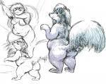 belly big_butt breasts butt ear_piercing female hair multi_nipple navel nipples nude overweight piercing semi-anthro simple_background tail white_background oddwilds jolene_(oddwilds) mammal mephitid skunk sketch