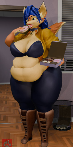 anthro belly big_belly big_breasts breasts cleavage clothed clothing dessert doughnut eating eating_food female food huge_belly huge_breasts huge_hips hungry inside mature_female obese overweight overweight_anthro overweight_female pastry police police_officer slightly_chubby slightly_chubby_female solo standing thick_thighs weight_gain wide_hips vep125 warfaremachine_(modeler) sly_cooper_(series) sony_corporation sony_interactive_entertainment sucker_punch_productions carmelita_fox 3d_(artwork) digital_media_(artwork) hi_res