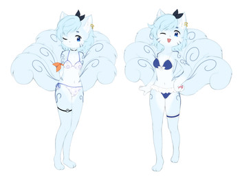 3_toes 4_fingers accessory anthro bikini bikini_bottom bikini_top black_nose blue_body blue_eyes blue_fur bow_ribbon breasts clothing feet female fingers fur hair_accessory hair_bow hair_ribbon half-closed_eyes hands_on_hips looking_at_viewer multiple_poses narrowed_eyes navel open_mouth paws piercing pose ribbons ring_piercing simple_background smile solo swimwear toes tongue two-piece_swimsuit white_background white_body white_fur aleuoliver nintendo pokemon elliana_(straviios) alolan_form alolan_vulpix generation_7_pokemon pokemon_(species) regional_form_(pokemon) 2026 absurd_res hi_res