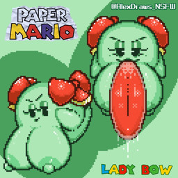 areola big_breasts big_nipples big_tongue bodily_fluids breasts female green_body huge_breasts long_tongue looking_at_viewer nipples nude saliva smile solo tongue tongue_out alexdraws mario_bros nintendo paper_mario lady_bow boo_(mario) ghost humanoid spirit 1:1 hi_res