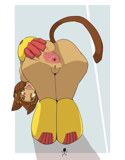 anus bent_over big_anus big_butt brown_hair brown_tail butt eyewear eyewear_on_head female genitals goggles goggles_on_head hair hand_on_butt open_mouth open_smile presenting presenting_anus presenting_hindquarters shadow smile solo spread_anus spreading standing stick_figure tail vulva hakomee gameoverse glitch_productions kit_bodega domestic_cat felid feline felis mammal 2026 absurd_res digital_drawing_(artwork) digital_media_(artwork) hi_res