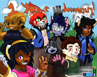 black_body black_clothing black_fur black_hair black_nose blue_clothing blue_hair blue_hair_accessory brown_body brown_eyes brown_hair clothing female fur gesture gold_(metal) gold_jewelry grass_field green_clothing green_eyes hair hand_gesture jewelry male multicolored_body multicolored_fur pink_clothing pink_nose purple_eyes red_hair text young young_female sinisterslyfox bronwyn_ruibos julius_hudson_(sinisterslyfox) lilith_ashbluff lucas_vulperosa ailurid bear mammal red_panda 5:4 english_description english_text hi_res shaded soft_shading