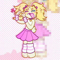 anthro blonde_hair clothing collar female hair happy heart_symbol heterochromia pigtails pink_clothing pink_collar pink_hairbow solo yellow_body young young_female anonymous_artist dollie_(triixs) bird_dog canid canine canis cocker_spaniel domestic_dog hunting_dog mammal spaniel 1:1 hi_res