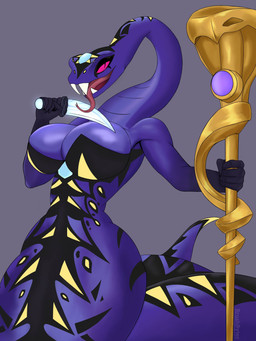 apode big_breasts black_markings breasts female forked_tongue knife legless licking_knife living_tail markings pink_eyes purple_body serpentine snake_tail solo staff tail teeth tongue tongue_out unusual_anatomy unusual_tail yellow_markings brushbyter lego ninjago pythor_(ninjago) reptile scalie serpentine_(ninjago) snake absurd_res hi_res