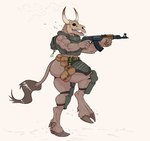 ak-47 ak_platform anthro assault_rifle bodily_fluids bone bottomless clothed clothing female gun hooves horn muscular muscular_female ranged_weapon rifle saliva skull smoke solo thick_thighs weapon snakedakyoot thickskull_(snakedakyoot) bovid bovine cattle demon mammal hi_res