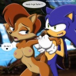 1:1 anthro archie_comics arm_grab arm_pull big_breasts blue_body blue_eyes blue_fur blue_hair blush bodily_fluids breasts brown_body brown_fur canon_couple chipmunk clothing dialogue duo english_text eulipotyphlan eye_contact female female_penetrated foxychris from_behind_position fur genital_fluids gloves green_eyes ground_squirrel hair handwear heart_symbol hedgehog interspecies looking_at_another looking_back male male/female male_penetrating male_penetrating_female mammal navel nipples nude open_mouth outside penetration prison_guard_position red_hair rodent sally_acorn sciurid sega sex smile sonic_the_hedgehog sonic_the_hedgehog_(archie) sonic_the_hedgehog_(comics) sonic_the_hedgehog_(series) tail text vaginal_fluids wet