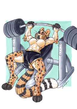 4_toes 5_fingers amber_eyes anthro barefoot big_breasts big_ears big_tail black_body black_bottomwear black_clothing black_eyebrows black_fingers black_fur black_markings black_nose black_sclera black_shorts black_spots black_stripes black_toes black_whiskers bodily_fluids border bottomwear breasts bulge casual_exposure clothed clothed_anthro clothed_gynomorph clothed_intersex clothing countershade_arms countershade_feet countershade_fur countershade_hands countershade_legs countershade_torso countershading dark_sclera dipstick_tail ear_markings exercise exercise_equipment eyebrows featureless_breasts feet fingerless_(marking) fingers fur fur_markings glistening glistening_eyes gynomorph gynomorph_anthro holding_barbell holding_object hotpants humanoid_hands intersex intersex_anthro long_tail lying markings mature_anthro mature_gynomorph mature_intersex multicolored_body multicolored_fur navel on_back orange_body orange_fur orange_markings orange_pupils orange_stripes outside_border parted_lips pupils ring_(marking) ringed_tail shorts simple_background solo spots spotted_body spotted_fur spread_legs spreading striped_markings striped_tail stripes sweat sweaty_arms sweaty_body sweaty_face tail tail_markings teal_background toeless_(marking) toes topless topless_anthro topless_gynomorph topless_intersex weightlifting whiskers white_body white_border white_breasts white_countershading white_fur white_markings white_stripes white_tail_tip workout yellow_eyes zwiebelprinz djikki cheetah felid feline mammal absurd_res full-length_portrait hi_res portrait