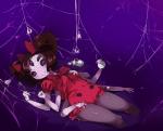 accessory brown_hair clothing container cup dress female hair hair_accessory hair_ribbon legwear looking_at_viewer lying multi_arm multi_eye multi_limb pigtails purple_background purple_body purple_eyes purple_skin ribbons simple_background solo spider_web stockings visark undertale undertale_(series) muffet animal_humanoid arachnid arachnid_humanoid arthropod arthropod_humanoid humanoid spider_humanoid 2016