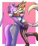 anthro butt butt_grab clothing duo eyes_closed female female/female fluffy fluffy_tail hand_on_butt kissing legwear mohawk multicolored_clothing multicolored_shirt multicolored_topwear pattern_clothing pattern_legwear shirt side_view striped_clothing striped_legwear stripes tail topwear two_tone_clothing two_tone_shirt two_tone_topwear underwear haiiroslash sega sonic_the_hedgehog_(series) bre_the_kangaroo_(sonic_oc) fan_character lexus_the_doberman_(sonic_oc) canid canine mammal 5:6 absurd_res hi_res