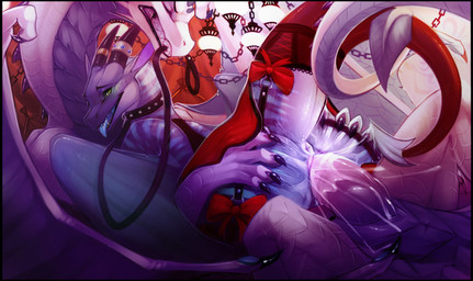 animal_genitalia anus big_penis black_lips bodily_fluids clenched_teeth clothing collar cum cum_in_vagina cum_inside duo erection eyes_closed fangs female female_penetrated feral from_front_position genital_fluids genital_slit genitals green_eyes horn intraspecies knot leash legwear lips lying male male/female male_penetrating male_penetrating_female membrane_(anatomy) membranous_wings on_back on_top orgasm penetration penile penile_penetration penis penis_in_vagina reverse_missionary_position ribbons sex stockings straddling tail teeth tongue tongue_out vaginal vaginal_penetration vulva wings amyth conditional_dnp mythology royelle telroth dragon mythological_creature mythological_scalie scalie 2013 digital_media_(artwork)