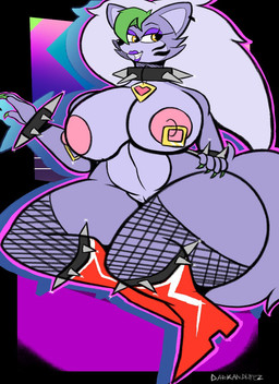 anthro areola big_areola big_breasts boots breasts clothing collar curvy_figure female fishnet_clothing fishnet_legwear footwear genitals high_heeled_boots high_heels huge_breasts huge_thighs legwear nipple_piercing nipples nude piercing pose retro shoes solo spiked_collar spikes synthwave thick_thighs vulva wide_hips darkandlife2 five_nights_at_freddy's five_nights_at_freddy's:_security_breach scottgames steel_wool_studios roxanne_wolf canid canine canis mammal wolf hi_res