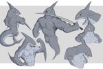 anthro eye_scar facial_scar fin gills grey_body male melee_weapon multicolored_body muscular scar solo sword teeth two_tone_body weapon wolfanine fish marine shark 3:2