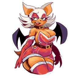 anthro bedroom_eyes big_breasts breasts choker cleavage clothed clothing female garter_straps holidays jewelry lipstick looking_at_viewer makeup narrowed_eyes necklace open_mouth seductive solo tail wide_hips wings ntoon_nsfw christmas sega sonic_the_hedgehog_(series) rouge_the_bat bat mammal 1:1 hi_res