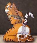 4_toes anthro arms_tied barefoot bdsm bondage bound butt countershading dungeon feet female fur fur_markings hindpaw kneeling looking_back markings multicolored_body nude nude_female orange_body orange_fur paws raised_tail rear_view restraints rope rope_bondage soles solo striped_body striped_fur striped_markings stripes tail toes yellow_eyes yellow_sclera kiwifizz dreamworks kung_fu_panda master_tigress felid mammal pantherine tiger digital_media_(artwork) hi_res