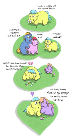 ambiguous/ambiguous ambiguous_feral ambiguous_gender ambiguous_penetrated ambiguous_penetrating ambiguous_penetrating_ambiguous baby_talk black_eyes blonde_hair blue_body blue_eyes blue_fur blue_hair blue_tail bodily_fluids comforting comforting_another crying dialogue doggystyle eyes_closed feces feral flower from_behind_position fur grass hair heartbroken hooves hug looking_at_another looking_pleasured mouth_hold outside_sex pain penetration pink_body pink_fur pink_hair plant public public_sex purple_body purple_fur sex shocked snot standing tail tears text yellow_body yellow_fur yellow_tail young young_ambiguous young_feral carpdime fluffy_pony fluffy_pony_(species) mammal comic digital_media_(artwork) english_text hi_res shaded