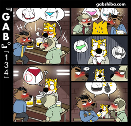 alcohol beer beverage black_hair blush bodily_fluids bra breasts brown_body brown_fur butt clothing dialogue drunk ellipsis female fur grey_body grey_fur hair leg_warmers legwear male necktie panties question_mark substance_intoxication sweat sweatdrop text underwear white_body white_fur yellow_body yellow_fur gabshiba gab_(comic) gab_shiba canid canine canis domestic_dog mammal shiba_inu spitz comic multiple_scenes pictographics url
