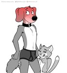 anthro anthro_on_anthro blush bulge clothed clothing collar detailed_bulge duo flustered genital_outline interspecies licking licking_lips licking_own_lips looking_at_viewer looking_away male male/male narrowed_eyes patreon_username penis_outline self_lick simple_background smile smirk standing text tongue tongue_out twitter_logo underwear white_background nikraccoom patreon telegram twitter koira_(nik159) tonka_(nik159) canid canine canis domestic_cat domestic_dog felid feline felis mammal 2021 absurd_res english_text greyscale hi_res monochrome