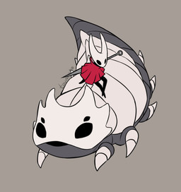 ambiguous_gender clothed clothing duo feral grey_background mask simple_background size_difference weapon toumator18 hollow_knight:_silksong hollow_knight_(franchise) team_cherry bell_beast hornet_(hollow_knight) arthropod hi_res