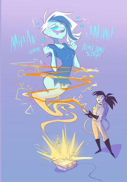 adolescent age_difference black_hair blue_body blue_hair blue_skin blush bodily_fluids breasts dialogue drooling duo female hair heart_symbol implied_orgasm multicolored_hair not_furry orgasm saliva suggestive text two_tone_hair white_hair young younger_female herny ghostbusters ghoul_school hanna-barbera scooby-doo_(series) kylie_griffin phantasma_(ghoul_school) ghost human mammal spirit crossover english_text hi_res