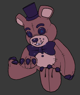 3_fingers 3_toes anthro bow_tie brown_body button_(fastener) button_eyes claws clothing creepy_cute feet fingers freckled_face freckles grey_background grin hat headgear headwear male plushie sharp_teeth simple_background sitting smile solo stitch_(sewing) teddy_bear teeth toes top_hat x_eyes cryptiacurves cryptiacurves_(modeler) five_nights_at_freddy's scottgames freddy_(fnaf) animate_inanimate bear living_plushie mammal 3d_(artwork) cel_shading digital_media_(artwork) full-length_portrait portrait shaded